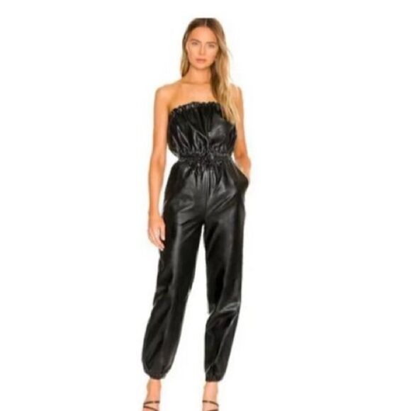 Lovers and Friends Heila Faux Leather Jumpsuit Black Women’s Size Small - Picture 1 of 11